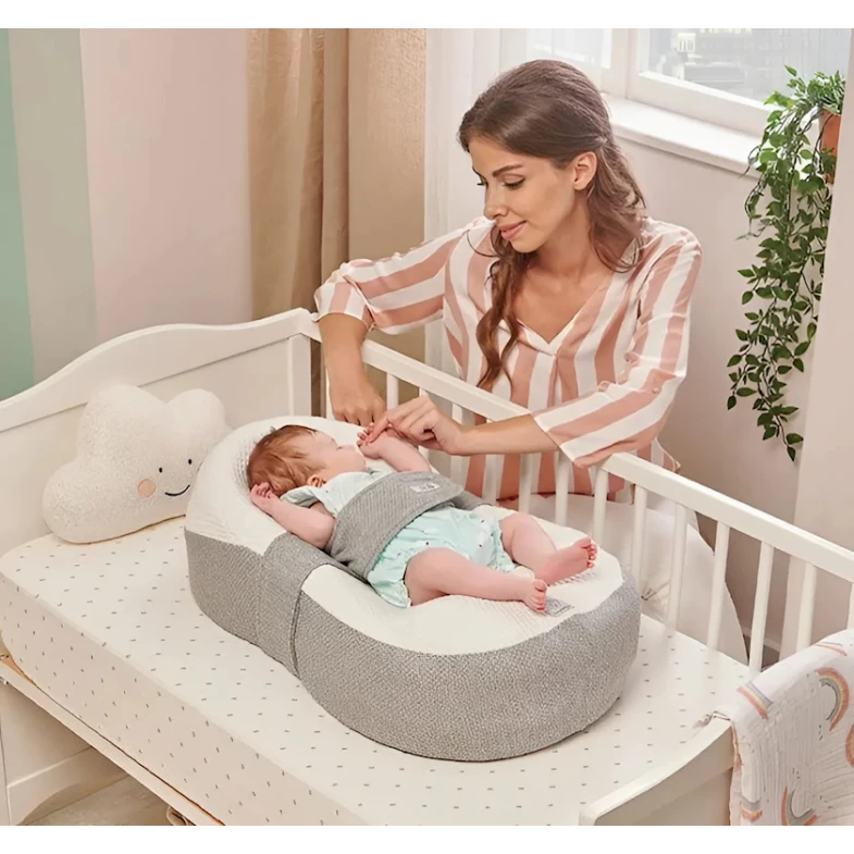 Кокон-гнездышко Yataş Juno, 40x68 см, белое/серое Кокон-гнездышко Yataş Juno, 40x68 см, белое/серое