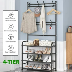 Вешалка с полками 60x26x155 см, черная Вешалка с полками 60x26x155 см, черная