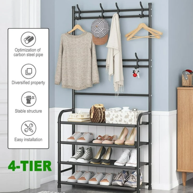 Вешалка с полками 60x26x155 см, черная Вешалка с полками 60x26x155 см, черная