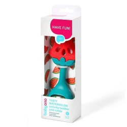 Погремушка-прорезыватель BabyOno Арбузик, с 3 месяцев, силикон, красный, зеленый