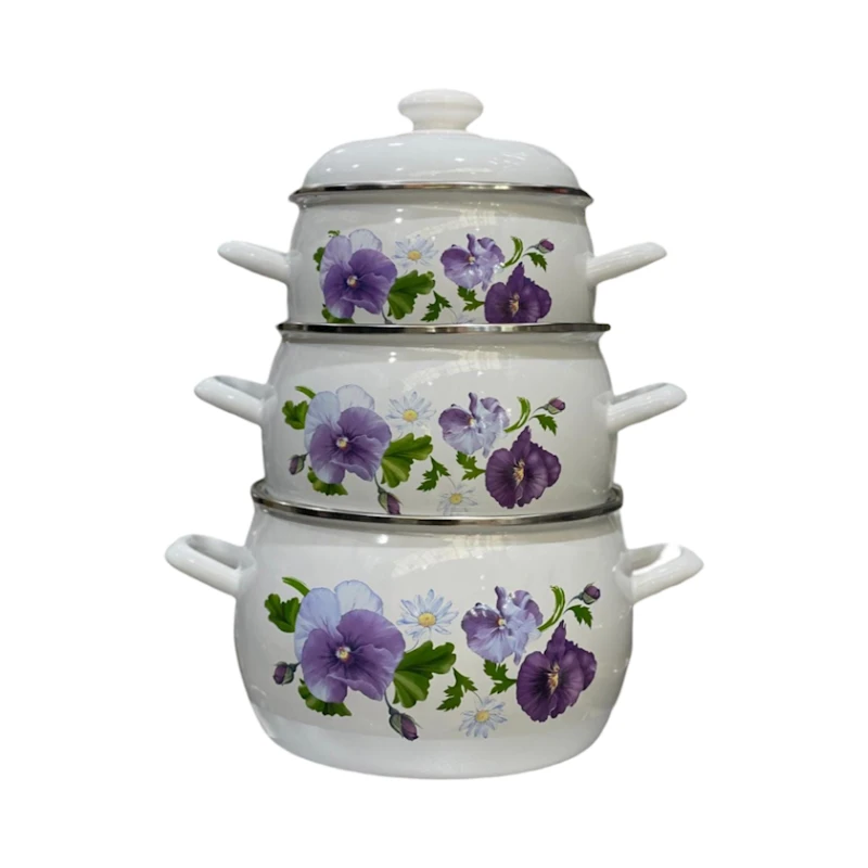 Набор кастрюль SHA-00002911, эмалированное покрытие, белый, 2 л/ 3.5 л/ 5 л