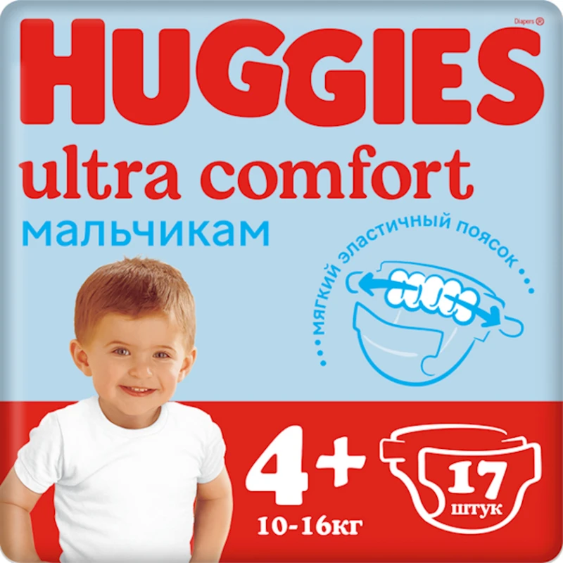 Подгузники Huggies Ultra Comfort для мальчиков 4+, 10-16 кг, 17 шт.