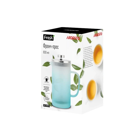 Френч-пресс Ardesto Fresh, 800 мл, пластик/боросиликатное стекло/нержавеющая сталь, голубой