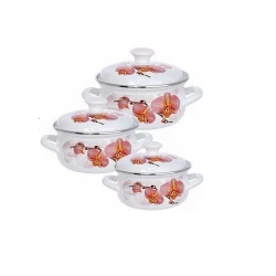 Набор кастрюль Керченская эмаль Анжелина-1, 3 шт, 1500/2000/3000 мл, сталь, с крышкой, белый/красный