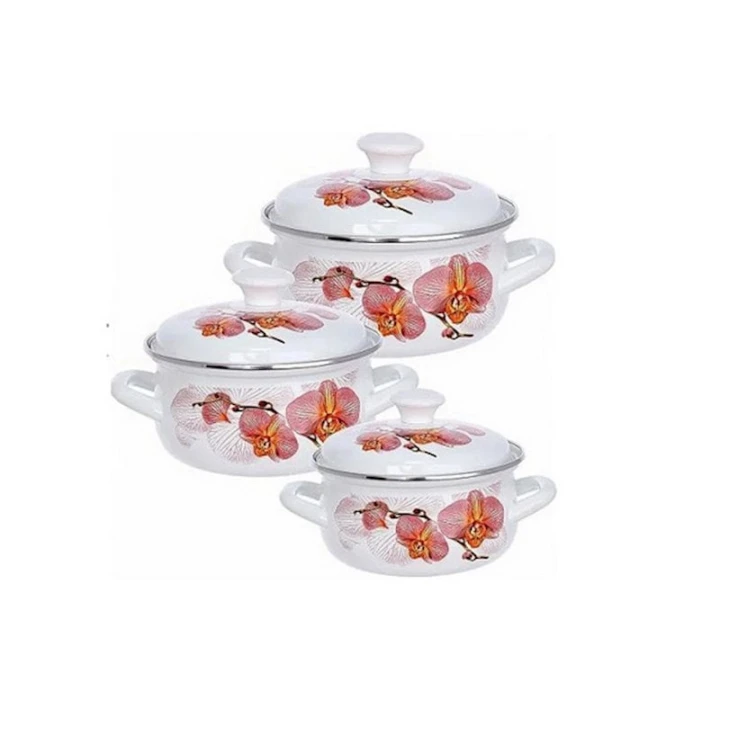 Набор кастрюль Керченская эмаль Анжелина-1, 3 шт, 1500/2000/3000 мл, сталь, с крышкой, белый/красный Набор кастрюль Керченская эмаль Анжелина-1, 3 шт, 1500/2000/3000 мл, сталь, с крышкой, белый/красный