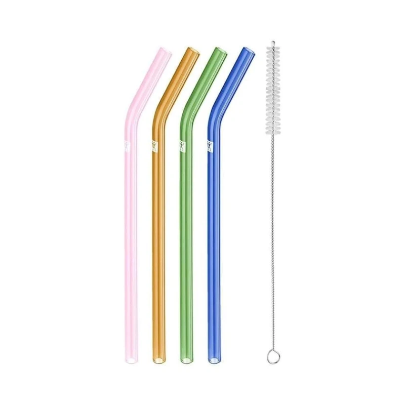 Набор трубочек с щеточкой с изогнутым наконечником Zwilling Sorrento, стекло, разноцветный, 23 см, 5 предметов