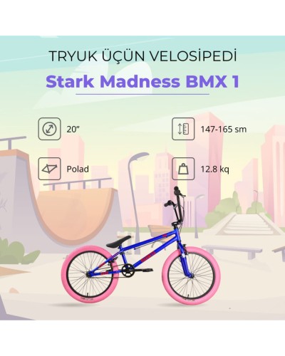 Velosiped Stark Madness BMX 1, göy/çəhrayı, 20
