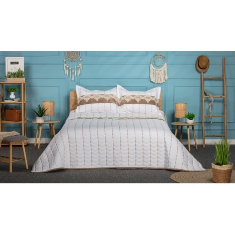 Покрывало Pima Cotton SHA-00001258, 230x250 см, евро макси, белое/коричневое