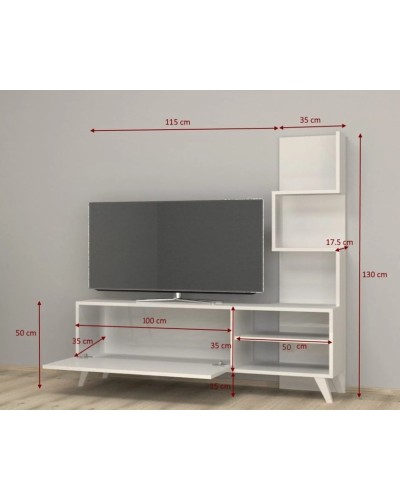 TV üçün tumba TV Ev Plus 12115770, LDSP, ağ, 150x130x35 sm