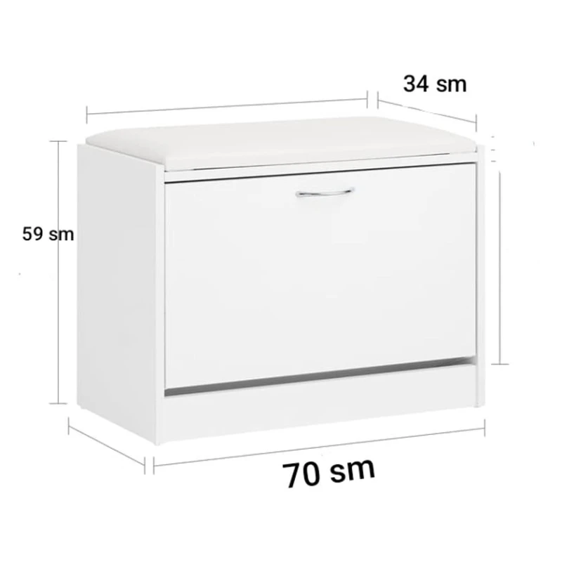 Ayaqqabı üçün tumba ev_12116195, laminat, ağ, 70x34x59 sm