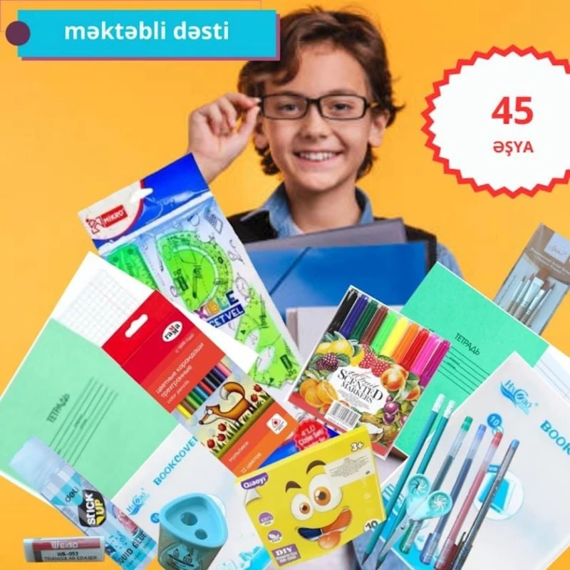 Məktəb dəsti PA-1011173 məktəb ləvazimatları, 45 əşya