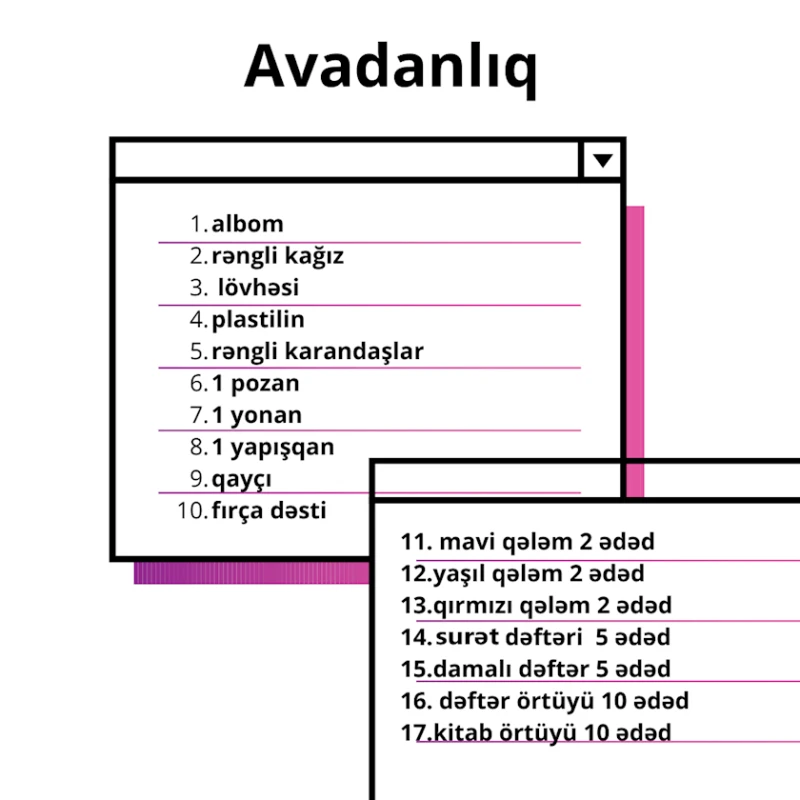 Məktəb dəsti PA-1011173 məktəb ləvazimatları, 45 əşya