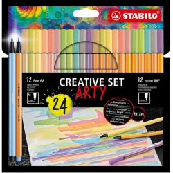 Набор фломастеров с ручками Stabilo Stabilo Pen 68 & Point 88 Pastel ARTY Creative Set, 12 + 12 шт