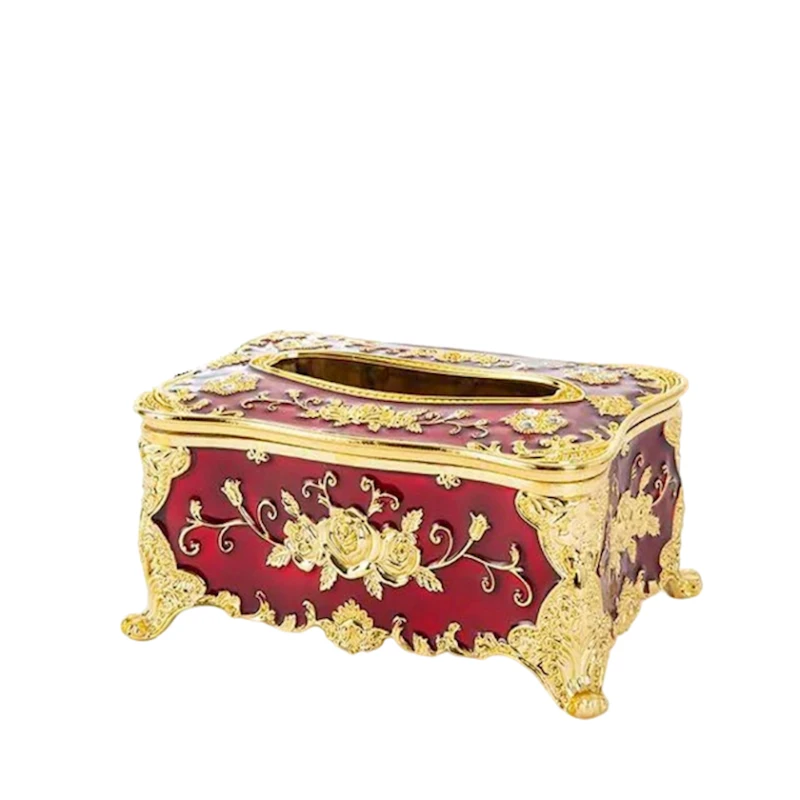 Бокс для салфеток 18x12x9.5 см, латунь, красный/золотистый