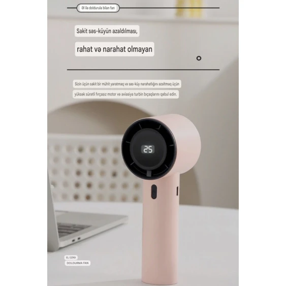 Çəhrayı rəngli mini ventilyator, minimalistik fan, USB şarjlı Çəhrayı rəngli mini ventilyator, minimalistik fan, USB şarjlı