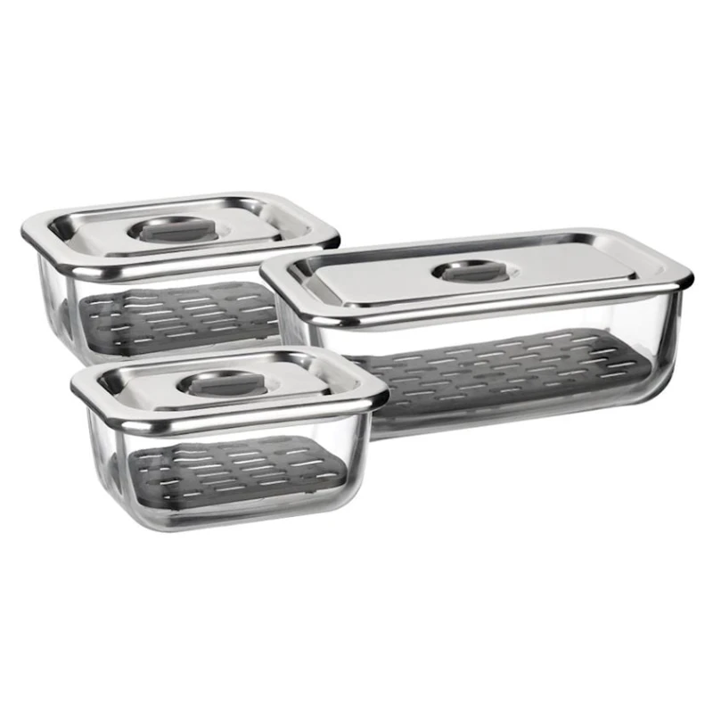 Набор контейнеров для хранения продуктов Leggno, 400/400/1200 мл, 3 шт, 10x13/10x13/13x21 см, стекло/нержавеющая сталь Набор контейнеров для хранения продуктов Leggno, 400/400/1200 мл, 3 шт, 10x13/10x13/13x21 см, стекло/нержавеющая сталь