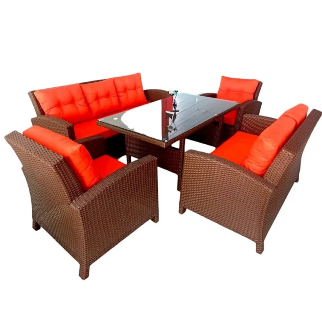 Комплект садовой мебели Zili Rattan Mars, на 7 человек, размер стола 90x160x75 см, красный Комплект садовой мебели Zili Rattan Mars, на 7 человек, размер стола 90x160x75 см, красный