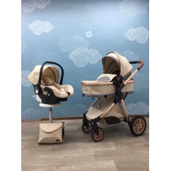 Детская коляска 3в1 Kidilo V91C3, бежевая Детская коляска 3в1 Kidilo V91C3, бежевая