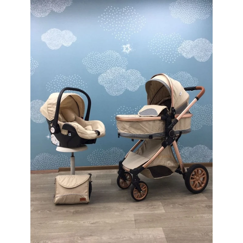 Детская коляска 3в1 Kidilo V91C3, бежевая