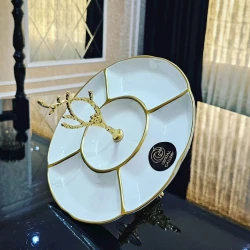 Менажница JJ-008J, круглая, 25 см, белая/золотистая Менажница JJ-008J, круглая, 25 см, белая/золотистая