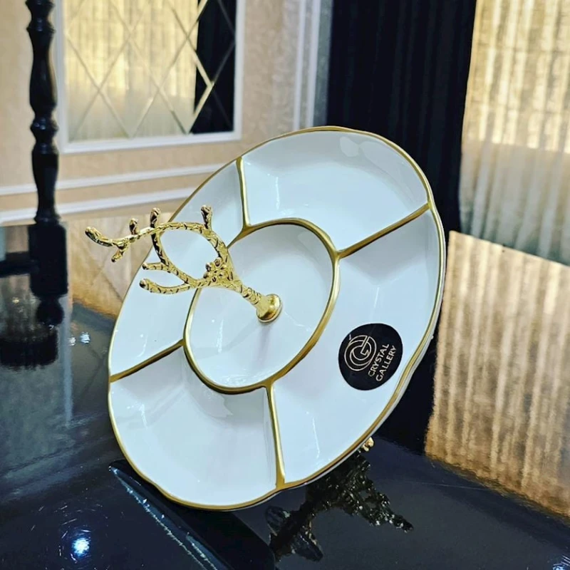 Çərəz qabı JJ-008J, dairəvi, 25 sm, ağ/qızılı