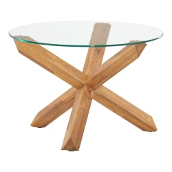 Журнальный стол JYSK Agerby, диаметр 60 см, высота 42 см, массив дуба/закаленное стекло, прозрачный/коричневый