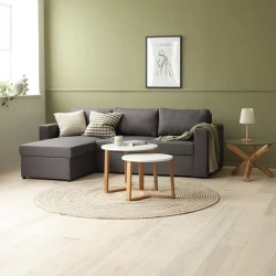 Журнальный стол JYSK Agerby, диаметр 60 см, высота 42 см, массив дуба/закаленное стекло, прозрачный/коричневый