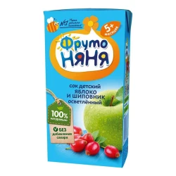 Детский сок ФрутоНяня яблоко и шиповник, осветленный, 4+ месяцев, 0.2 л