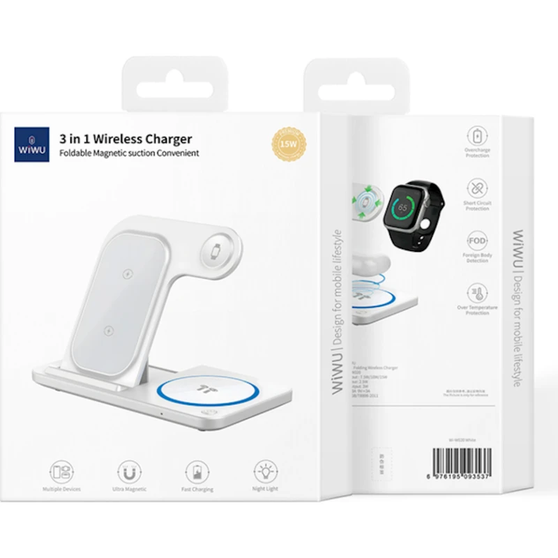 Беспроводное зарядное устройство Wiwu Wi-W020 3in1 White Беспроводное зарядное устройство Wiwu Wi-W020 3in1 White