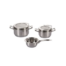 Qab-qacaq dəsti Gipfel Master 8595, 3 ədəd, 16/20/24 sm, 1500/3000/5000 ml, paslanmayan polad, qapaq ilə, gümüşü