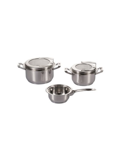 Qab-qacaq dəsti Gipfel Master 8595, 3 ədəd, 16/20/24 sm, 1500/3000/5000 ml, paslanmayan polad, qapaq ilə, gümüşü