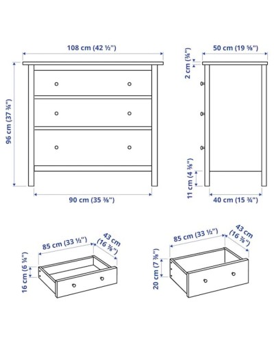 Komod IKEA Hemnes, bütöv ağac, 108x50x96 sm