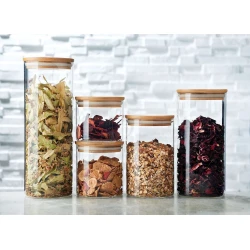 Набор контейнеров для хранения продуктов Leggno Vetro, 5 шт., 8x9.5/10x9.5/15x9.5/20x9.5/26x9.5 см, стекло/бамбук