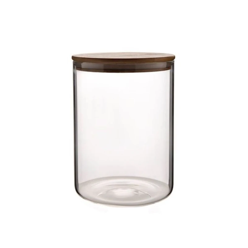 Банка для хранения Hom-Me 105743, 9.5x15 cм, стекло/дерево, прозрачный Банка для хранения Hom-Me 105743, 9.5x15 cм, стекло/дерево, прозрачный