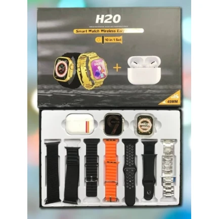 Смарт-часы H20 10 в 1 + Наушники серебристые
