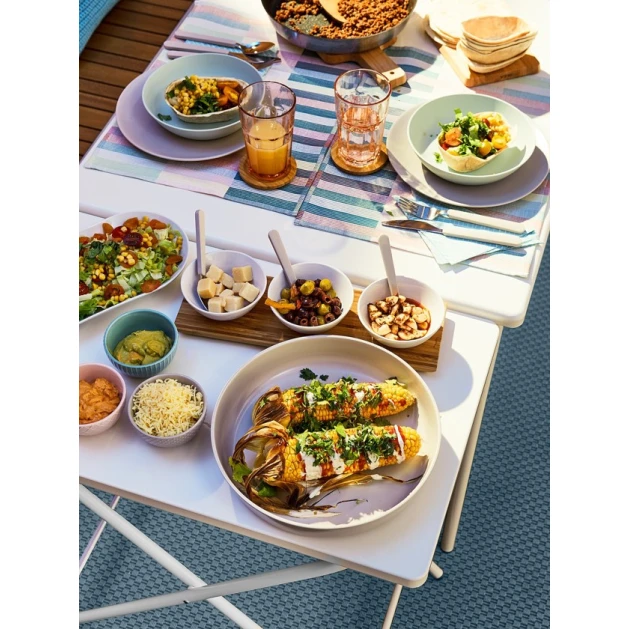 Поднос с тремя мисками IKEA Tynglos, 37x12 см, бамбук/керамика, белый/бежевый