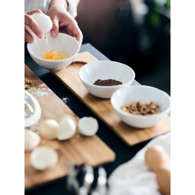 Поднос с тремя мисками IKEA Tynglos, 37x12 см, бамбук/керамика, белый/бежевый