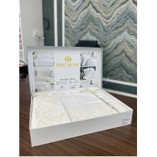Yataq dəsti FIRST HOME, satin, pambıq, ikinəfərlik, yorğan üzü 200x220 sm, mələfə 250x250 sm, 2 əd yastıq üzü 50x70 sm, Orkide/İnci/Menekşe/Manolya/Pandora/Fleur Satin/güpürlü modellər - TP-TK-231