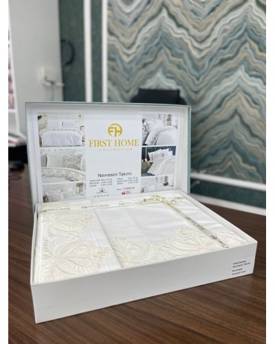 Yataq dəsti FIRST HOME, satin, pambıq, ikinəfərlik, yorğan üzü 200x220 sm, mələfə 250x250 sm, 2 əd yastıq üzü 50x70 sm, Orkide/İnci/Menekşe/Manolya/Pandora/Fleur Satin/güpürlü modellər - TP-TK-231
