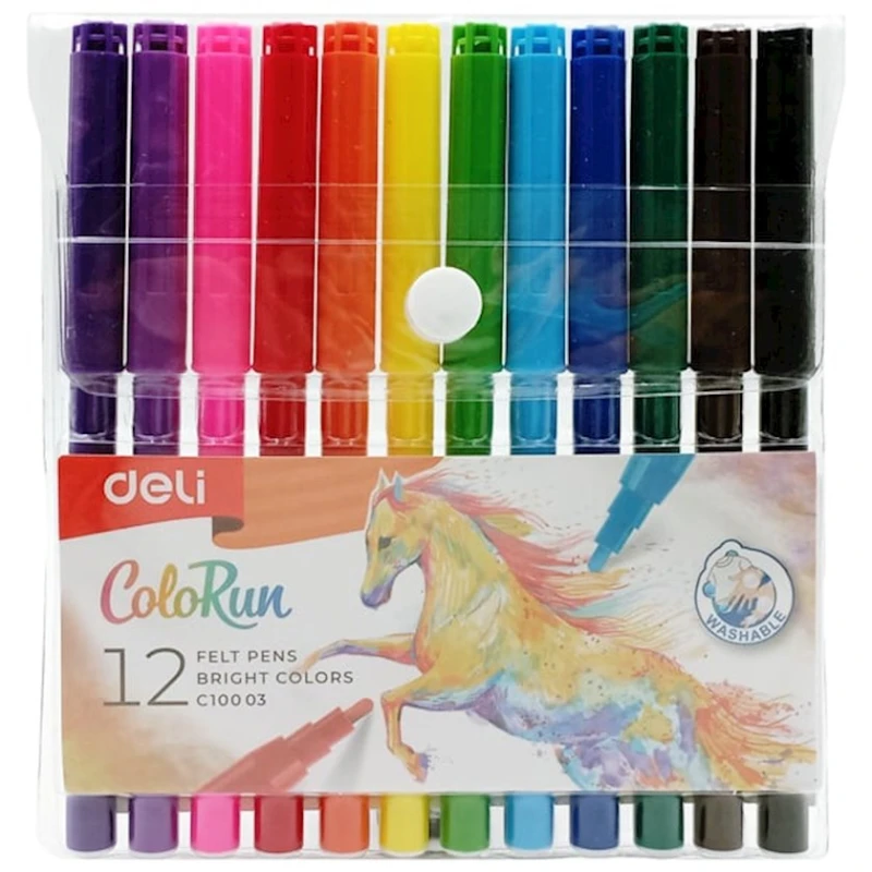 Набор фломастеров Deli ColoRun C10003, смываемый, 12 шт