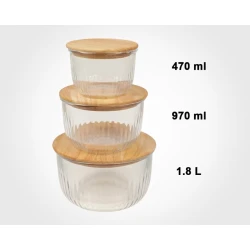 Konteyner dəsti Limon BHD2016012, bambuk, şəffaf/qəhvəyi, 470/970/1800 ml