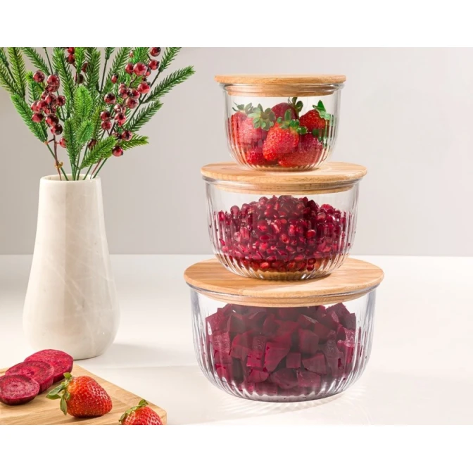 Набор контейнеров Limon BHD2016012, бамбук, прозрачный/коричневый, 470/970/1800 мл Набор контейнеров Limon BHD2016012, бамбук, прозрачный/коричневый, 470/970/1800 мл