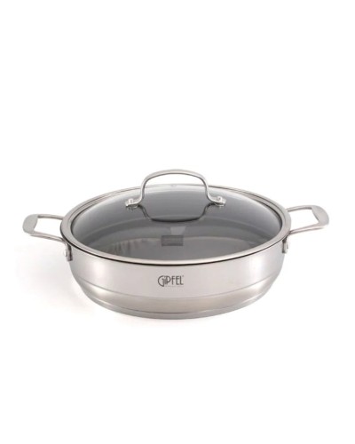 Böyük tava Gipfel Gala 1279, 4.9 l, 28 sm, paslanmayan poladdan, qapaq ilə, rəng boz