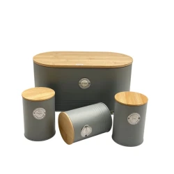 Хлебница с набором емкостей Bread SHA-00004747, металл, серая, 4 предмета Хлебница с набором емкостей Bread SHA-00004747, металл, серая, 4 предмета