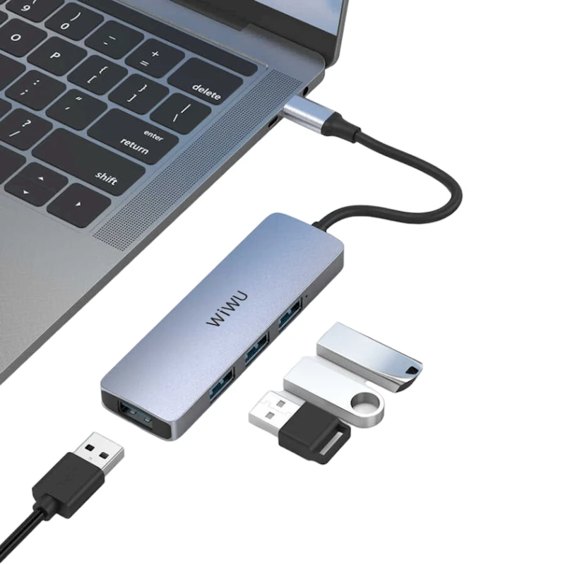 USB HUB Хаб Wiwu Alpha A440 Pro 4 in 1 USB C Grey