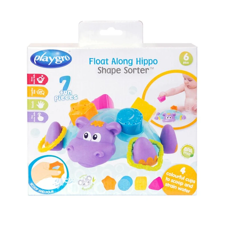 Игрушка для ванной Playgro Float Along Hippo Shape Sorter, разноцветная Игрушка для ванной Playgro Float Along Hippo Shape Sorter, разноцветная