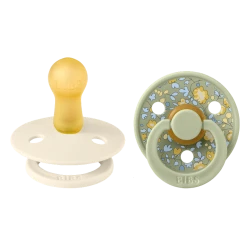 Əmzik dəsti BIBS x Liberty Colour Eloise, ölçü 2, 6-18 ay, fil sümüyü/yaşıl, 2 əd