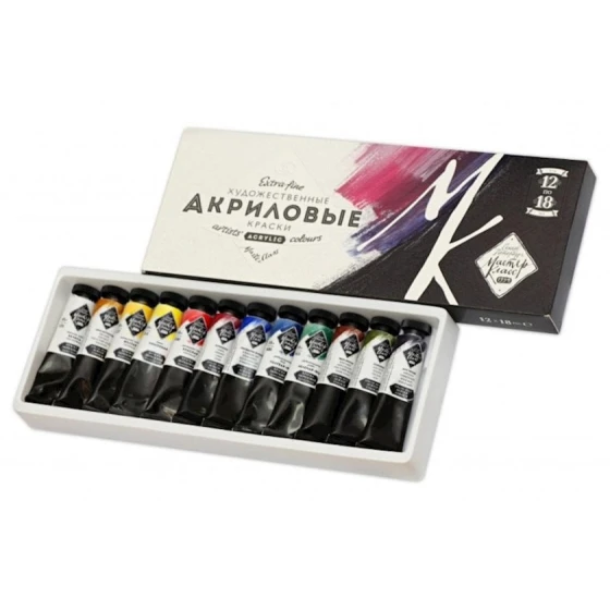 Набор акриловых красок Мастер-Класс, 12 цветов, 18 мл Набор акриловых красок Мастер-Класс, 12 цветов, 18 мл