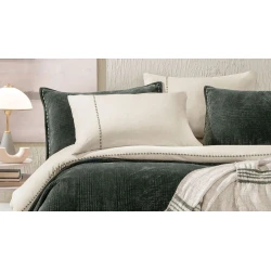 Комплект постельного белья Yataş King, пододеяльник 200х220 см, простыня 240х260 см, наволочка 50х70 см (2 шт), двуспальный, лен/хлопок, белый/зеленый