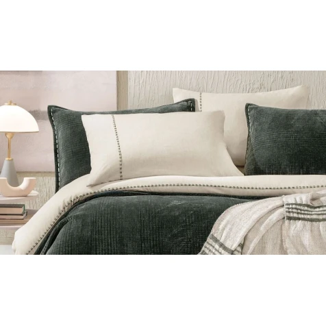 Комплект постельного белья Yataş King, пододеяльник 200х220 см, простыня 240х260 см, наволочка 50х70 см (2 шт), двуспальный, лен/хлопок, белый/зеленый